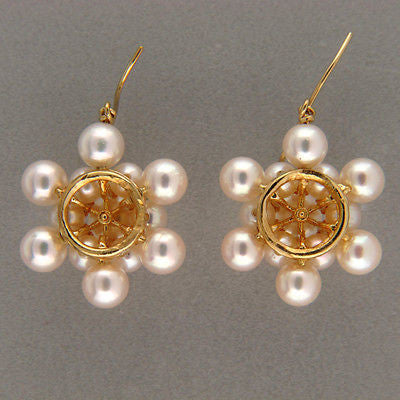 Star Snowflake 26 Japanese Cultured Pearl 12 Diamond 14k Gold Dangle Earrings – image 10