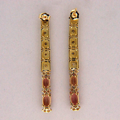 Vintage 18k Gold 1 3/4 Inch Precious Pink Precious Topaz Diamond Dangle Earrings – image 10