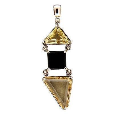 Vintage Free Form Triangle Yellow Beryl Heliodore Onyx 14k Pendant