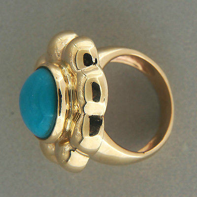 Vintage Estate Italian Flower 14k Ring 11.5mm Bright Blue Turquoise – image 4