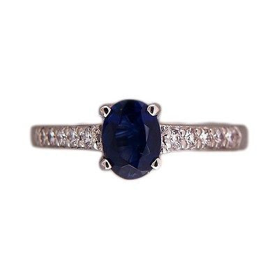 Vintage 1.04ct Oval Bright Royal Blue Sapphire .22ct 18k White Gold Ring
