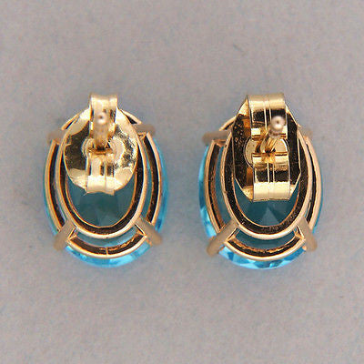 Vintage 5.00ct 9 X 7mm Oval London Blue Topaz 14k Yellow Gold Pierced Earrings – image 4