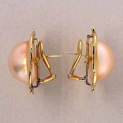 Vintage 17mm Mobe Pearl 14k Clip Post Yellow Gold Earrings – image 3