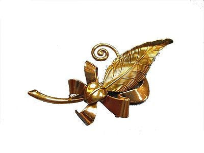 Estate 1935-1940 Retro Art Deco 14k Textured Pink & Green Gold Plant Leaves Pin – image 2