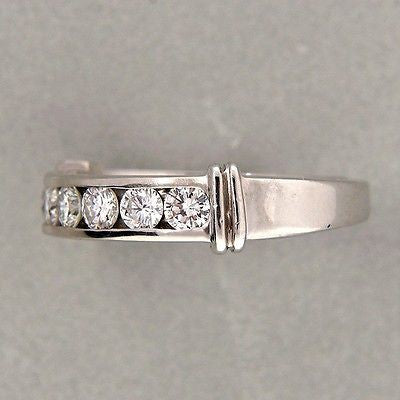 Vintage Wedding Band Ring .70ct 7 Diamond Ideal Cut Platinum Size 7 3/4 – image 4