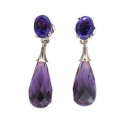Vintage Oval Facetted Top & Briolette Amethyst 14k White Gold Dangle Earrings – image 2
