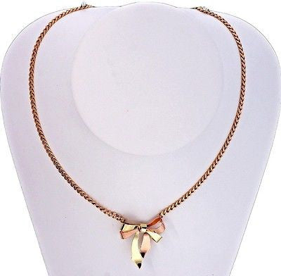 Vintage Retro Art Deco Ribbon Pink Green Bow 14k Pendant – image 2