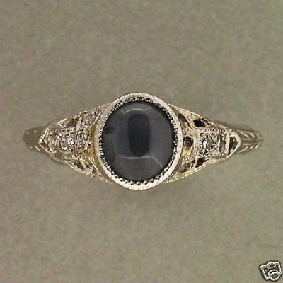 Estate 1920’S 2.0ct Star Sapphire Engraved Filigree Bead Diamond Platinum Ring – image 7