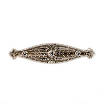 Estate 1935 Engraved Platinum Top Yellow Gold Base Deco Filigree Diamond Pin – image 2