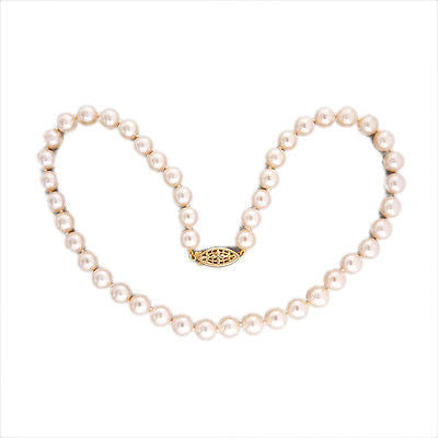 Vintage 7.5 To 8mm Japanese Akoya Aa Fine White 16 Inch Cultured Pearl Necklace