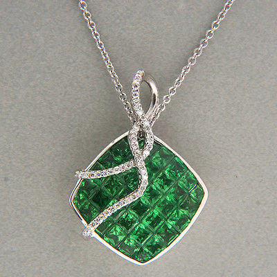 Vintage Dilamani 18k White Gold 5.00ct Tsavorite Garnet .18ct Diamond Pendant – image 4