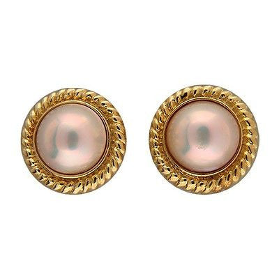 Vintage Top Gem Luster 12mm Mobe Pearl Solid 18k Yellow Gold Clip Earrings