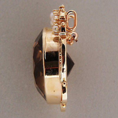 Vintage Estate 20.00ct Smoky Quartz 14k Yellow Gold Pin Pendant – image 3