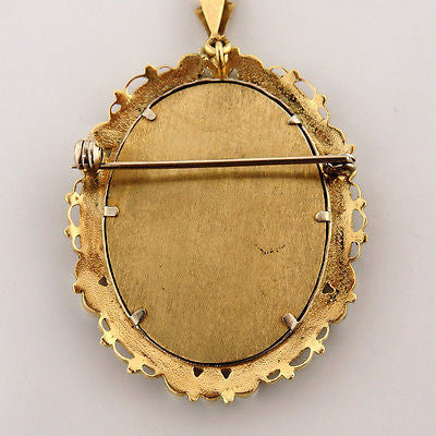 Vintage Hand Painted Woman Picture 14k Yellow Gold Cultured Pearl Pin/Pendant – image 4