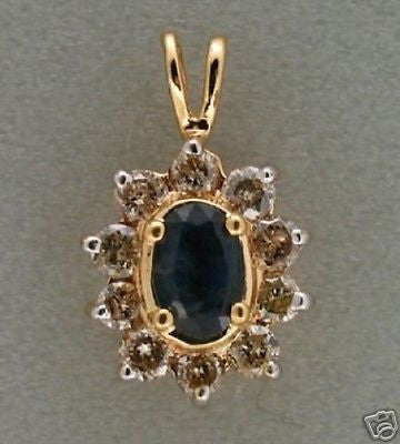 Estate Classic Blue Oval Sapphire & Bright White Full Cut Round Diamond Pendant – image 5