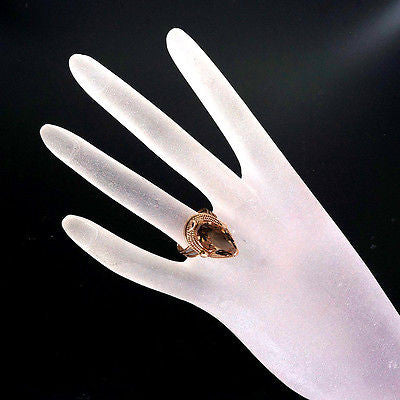 Vintage Estate Pear Shaped Natural 7.00ct Smoky Quartz 14k Pink Gold Ring – image 4