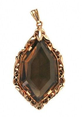 Estate European 14k Pink Gold Filigree 23.0ct Smoky Quartz Hexagon Pendant – image 2