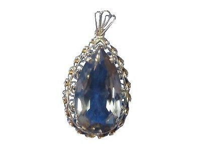 Vintage 1950s 16ct 14k Rose Gold Open Work Frame Pear Smokey Quartz Pendant