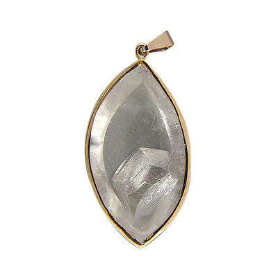 Vintage Navette Cut 45.50ct Clear Quartz Manifestor Crystal 14k Gold Pendant – image 3