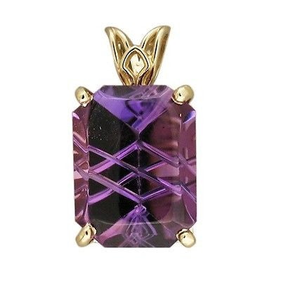 Vintage Rectangular 10.71ct Fantasy Cut 14k Gold Bright Purple Amethyst Pendant