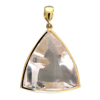 Vintage 31.34ct Unique Rectangular Clear Crystal Quartz Manifestor 18k Pendant – image 3