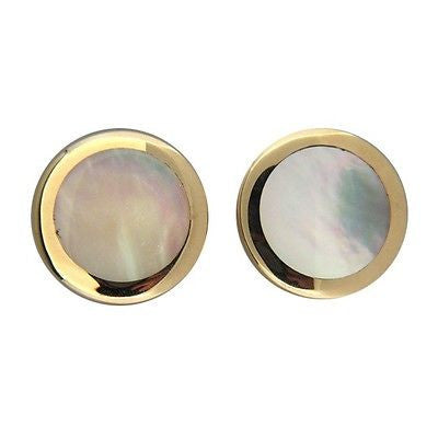 Vintage Button Style 1 Inch 14k Gold Mother of Pearl Omega Clip Post Earrings