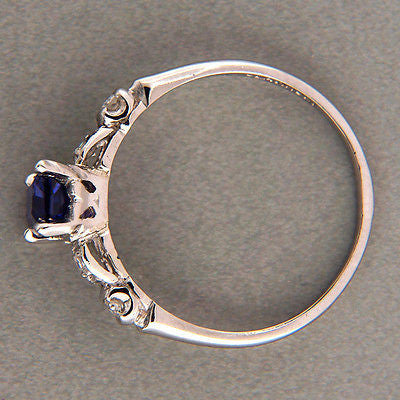 Vintage 1.02ct Violet Emerald Cut Sapphire Art Deco Diamond Platinum Ring – image 5