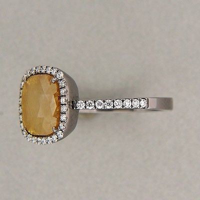 Vintage 1.83ct Cushion Brown Green Diamond 14k Blackened White Gold Halo Ring – image 3
