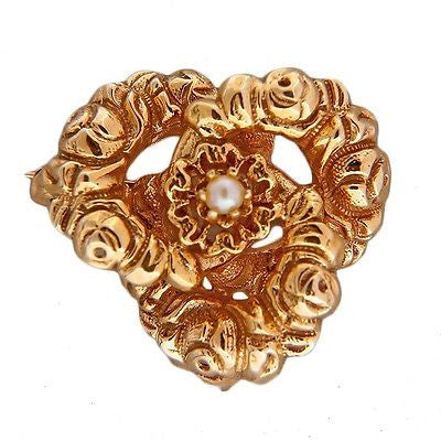 Estate 14k Yellow Gold Swirl Textured Akoya Cultured Pearl Center Pin Pendant