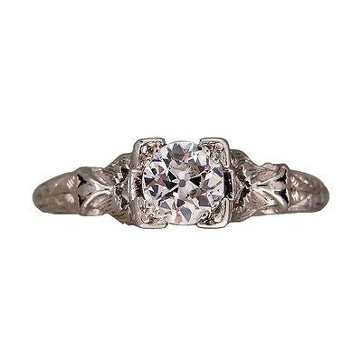 Vintage Engagement Ring Art Deco .50ct Old European Diamond Platinum