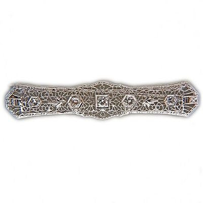Vintage Estate 5 Full Cut Diamond .30ct 14k White Gold Filigree Style Bar Pin