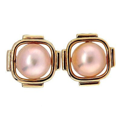 Vintage 17mm Mobe Pearl 14k Clip Post Yellow Gold Earrings