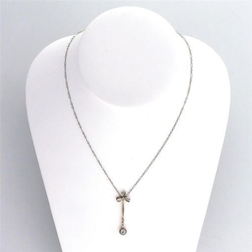 Antique Victorian Platinum Gold Bow .30ct Diamond Pendant – image 4