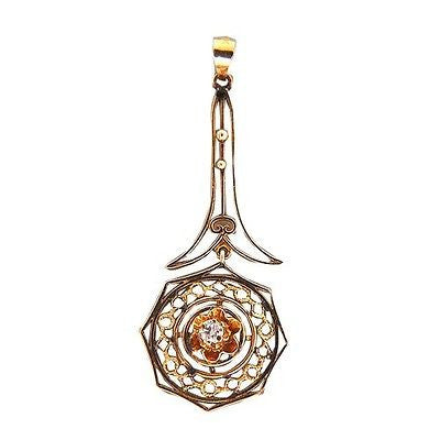 Vintage Estate Victorian .03ct Diamond 14k Pink Gold Filigree Pendant – image 2