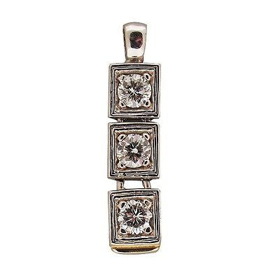 Art Deco Engraved 14k White Gold 3 Section Box Link Dangle .54CT Diamond Pendant