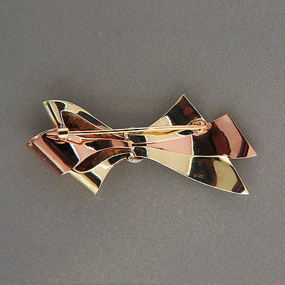 Vintage 1935 Retro Art Deco Pink Green Gold Single Cut Diamond Bow Pin .05ct – image 4