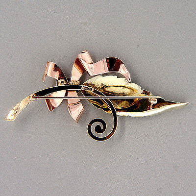 Estate 1935-1940 Retro Art Deco 14k Textured Pink & Green Gold Plant Leaves Pin – image 3