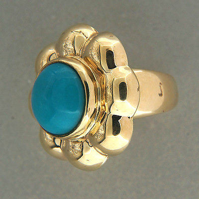 Vintage Estate Italian Flower 14k Ring 11.5mm Bright Blue Turquoise – image 3