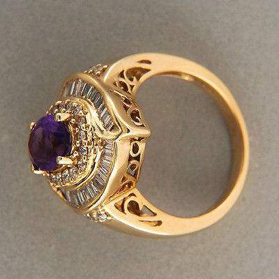 Vintage Style 1.25ct Oval Amethyst .50CT Baguette .30CT Round Diamond 14k Ring – image 4