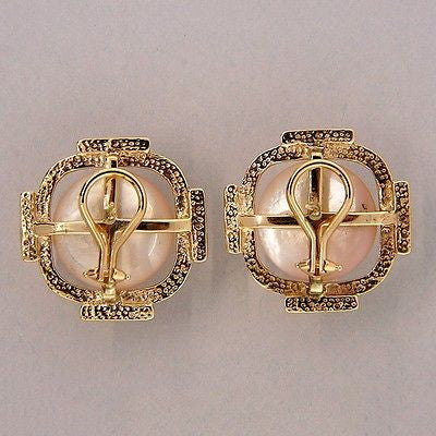 Vintage 17mm Mobe Pearl 14k Clip Post Yellow Gold Earrings – image 4