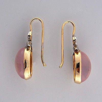 Vintage 14k Pink Gold 10.00ct Rose Quartz Cabochon .11ct Diamond Earrings – image 12
