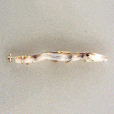 Vintage Druzy Black and White 14k White Gold Frame Arrow Lightning Pin Pendant – image 5