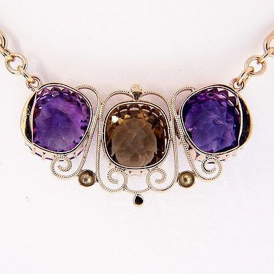 Victorian 14k Rose Green Gold Necklace 9.0ct Amethyst 4.50ct Quartz – image 9