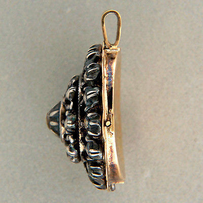 Antique Rose Cut Diamond .26ct Silver 14k Rose Gold Pendant Natural Patina – image 4
