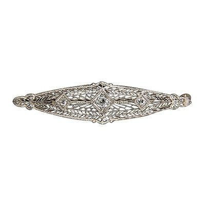 Vintage European Cut Diamond .37ct 14k Gold Art Deco Filigree Pin Chantanelle