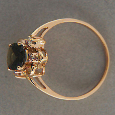 Vintage 1.48ct Oval Greenish Blue Sapphire .04ct Diamond 14k Gold Swirl Ring – image 6