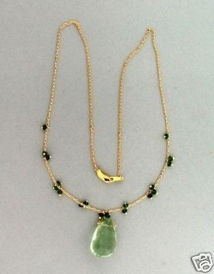Estate Green Amethyst Turquoise Art Style 14k Yellow Gold Necklace – image 4