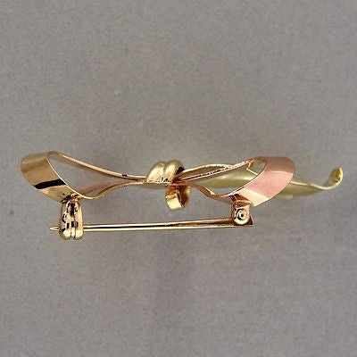 Vintage Pin 1.81 Inch Wide Retro Art Deco 14k Pink Green Gold Bow – image 3