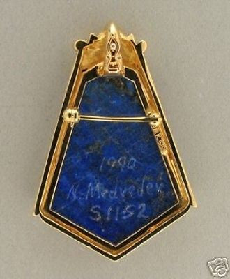 Vintage Estate Multi Stone18k Medvedev Intarsia Lapis Pin Pendant Enhancer – image 4