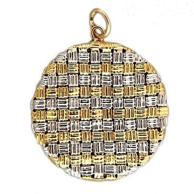 Vintage Hand Woven 1 Inch 18k Yellow and White Gold Round Braided Pendant – image 4